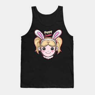 A Girl Has Easter Bunny Ears On Her Head. Girls Easter Tank Top